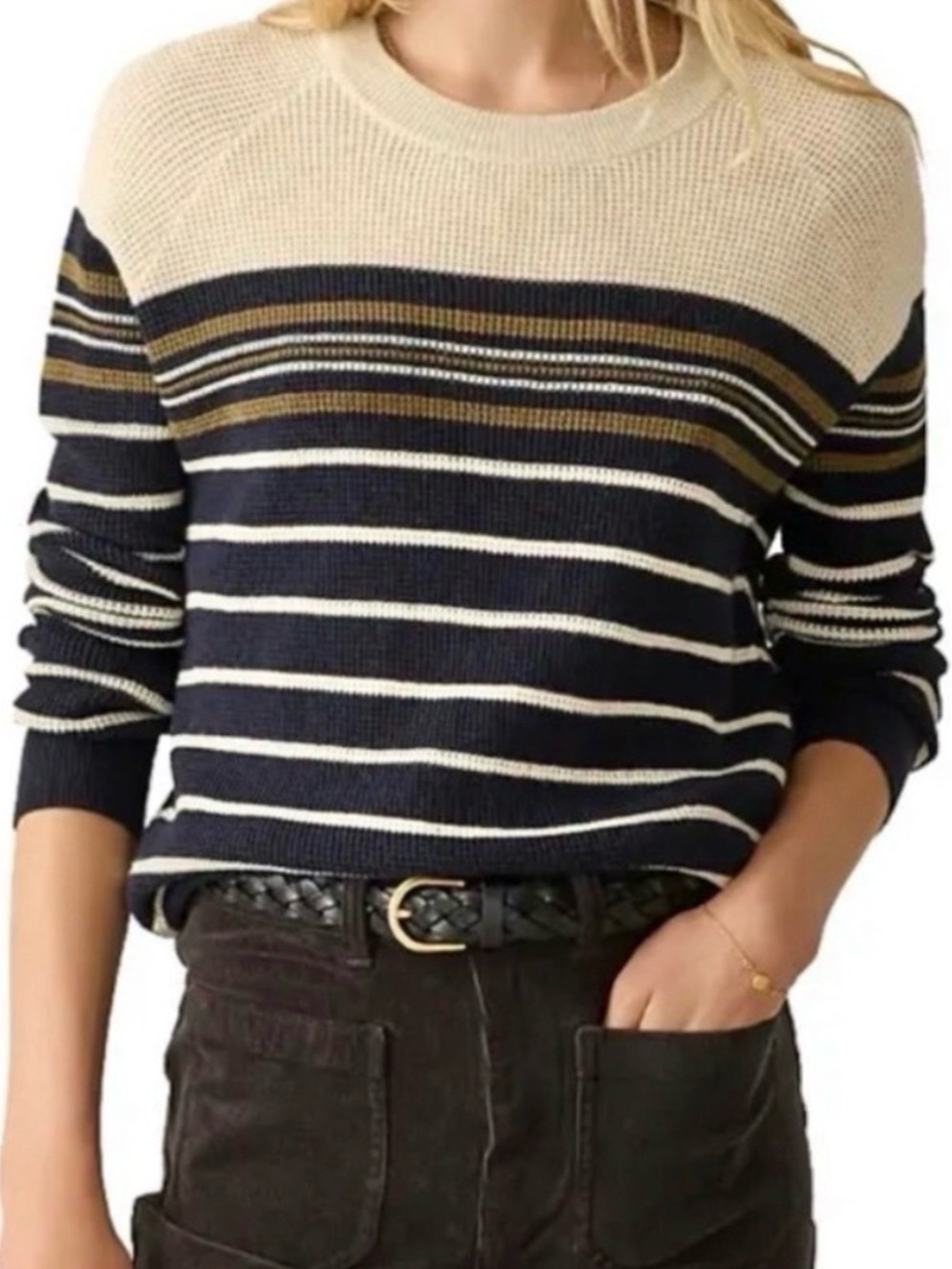 Faherty Throwback Crewneck Waffle Oakland Striped Sweater Cotton Cashmere Size S